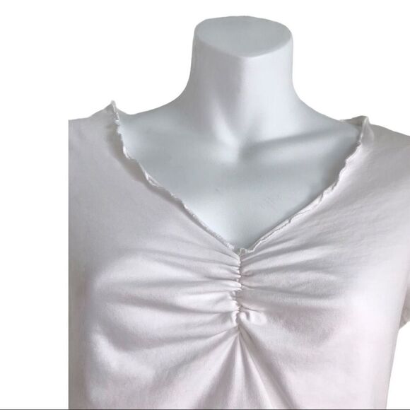 Shein Lettuce Edge Ruched Long Sleeve Baby Tee Crop Top White Large - Picture 6 of 12